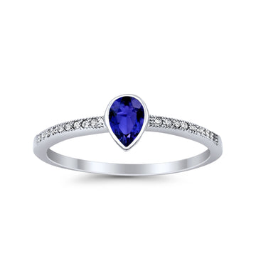 Accent Teardrop Wedding Ring Simulated Blue Sapphire CZ 925 Sterling Silver